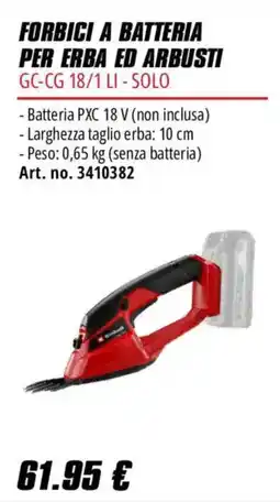 Einhell Forbici a batteria per erba ed arbusti GC-CG 18/1 LI - Solo offerta