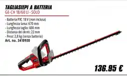 Einhell Tagliasiepi a batteria GE-CH 18/60 LI - Solo offerta
