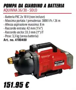 Einhell Pompa da giardino a batteria Aquinna offerta