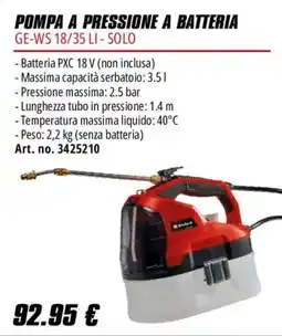 Einhell Pompa a pressione a batteria GE-WS 18/35 LI - Solo offerta