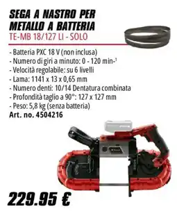 Einhell Sega a nastro per metallo a batteria TE-MB 18/127 LI - Solo offerta