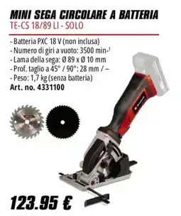 Einhell Mini sega circolare a batteria TE-CS 18/89 LI - Solo offerta