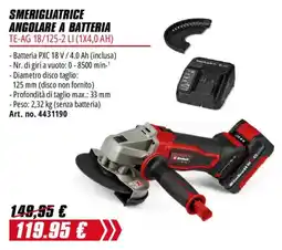 Einhell Smerigliatrice angolare a batteria Einhell offerta
