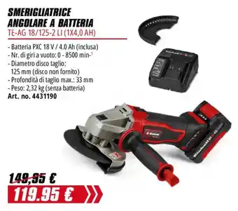 Smerigliatrice angolare a batteria Einhell
