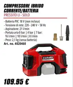 Einhell Compressore ibrido corrente/batteria pressito li - solo offerta