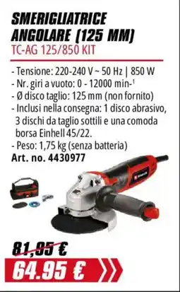 Einhell Smerigliatrice angolare 125 mm TC-AG 125/850 Kit offerta