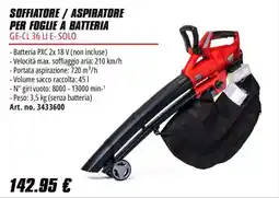 Einhell Soffiatore / Aspiratore per foglie a batteria GE-CL 36 LI E-SOLO offerta