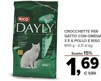 Todis Rico dayly crocchette per gatto con omega 3 e 6 pollo riso offerta