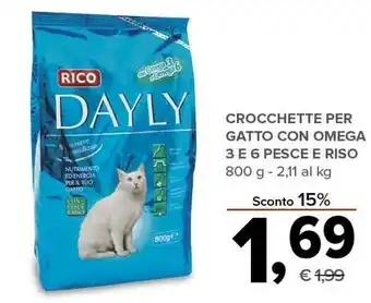 Todis Rico dayly crocchette per gatto con omega 3 e 6 pesce e riso offerta