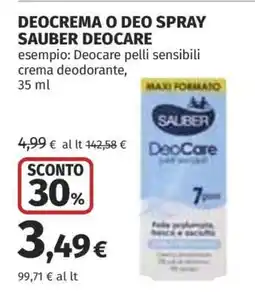 Coop DEOCREMA O DEO SPRAY SAUBER DEOCARE offerta
