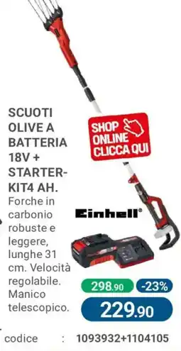 Cfadda Scuoti olive a batteria 18V + starter-kit 4 ah. Einhell offerta