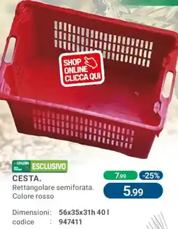 Cfadda Cesta rettangolare semiforata colore rosso offerta