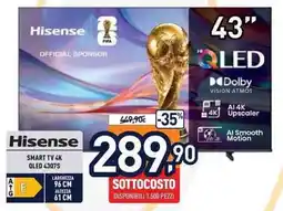 Unieuro Hisense SMART TV 4K QLED 4307S offerta