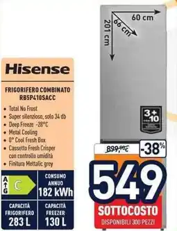 Unieuro Hisense Frigorifero Combinato RB5P410SACC offerta
