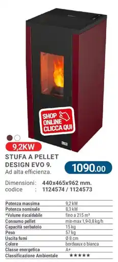 Cfadda Stufa a pellet design evo 9 offerta