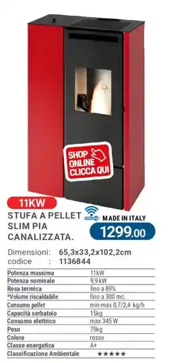Cfadda Stufa a pellet slim pia canalizzata offerta