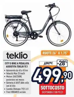 Unieuro City e-bike a pedalata assistita Teklio TC1 offerta