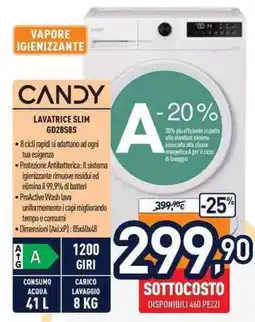 Unieuro Candy lavatrice slim offerta