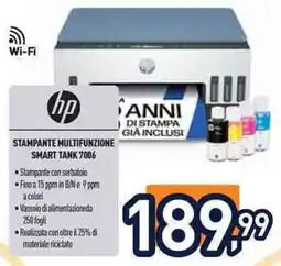 Unieuro Hp stampante multifunzione smart tank 7006 offerta