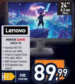 Unieuro Lenovo Monitor Gaming LOQ 24-10 offerta