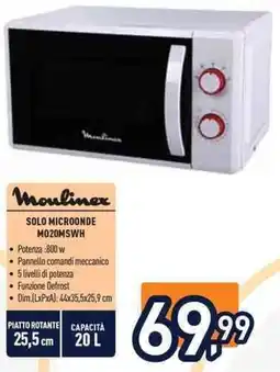 Unieuro Moulinex Solo Microonde MO20MSWH offerta