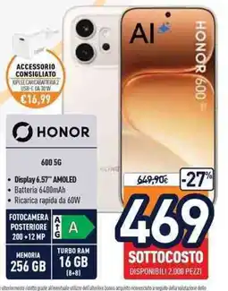 Unieuro Honor 600 5G offerta