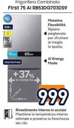 Unieuro Frigorifero Combinato First 75 AI offerta