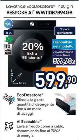Unieuro Lavatrice EcoDosatore BESPOKE AI offerta