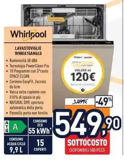 Unieuro Whirlpool lavastoviglie WH81A15AM6L0 offerta