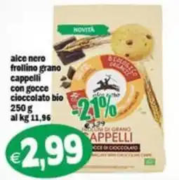 Il Castoro Supermercati Alce nero frollino grano cappelli con gocce cioccolato bio offerta