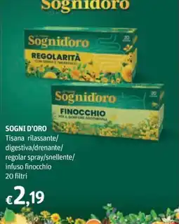 Futura Supermercati Sognidoro Tisana rilassante/digestiva/drenante/regular spray/snellente/infuso finocchio offerta