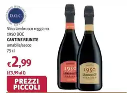Futura Supermercati Vino lambrusco reggiano 1950 DOC Cantine Riunite offerta