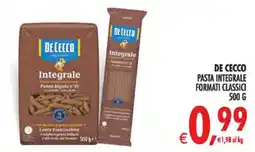 Deco Supermercati De Cecco pasta integrale formati classici offerta