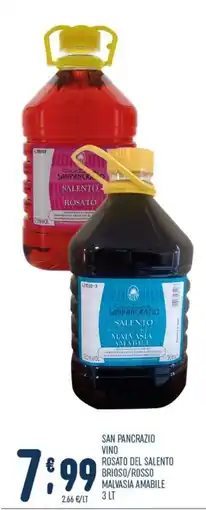 Gruppo Pascar San Pancrazio vino rosato del salento brioso/rosso malvasia amabile offerta