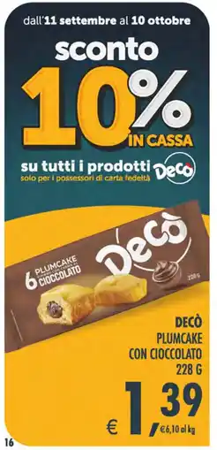Deco Supermercati Decò Plumcake con cioccolato offerta