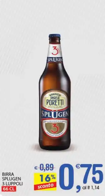 Qui Discount Birra Splugen 3 Luppoli 66cl offerta