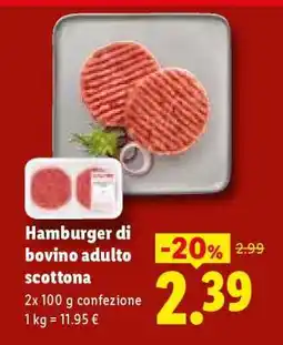 Lidl Hamburger di bovino adulto scottona offerta