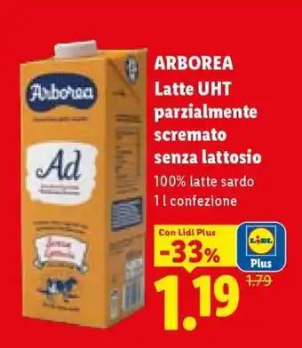 ARBOREA Latte UHT parzialmente scremato senza lattosio