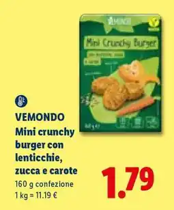 Lidl VEMONDO Mini crunchy burger con lenticchie, zucca e carote offerta