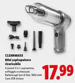 Lidl CLEANmaxx Mini aspirapolvere ricaricabile offerta