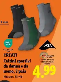 Lidl CRIVIT Calzini sportivi da donna e da uomo, 2 paia offerta