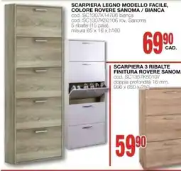 Mondo Brico Scarpiera legno modello facile, colore rovere sanoma/ bianca offerta
