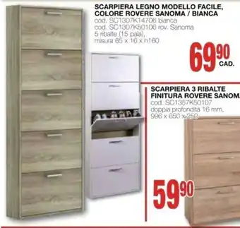 Mondo Brico Scarpiera legno modello facile, colore rovere sanoma/ bianca offerta