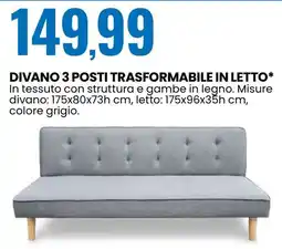 Eurospin Divano 3 posti trasformabile in letto offerta