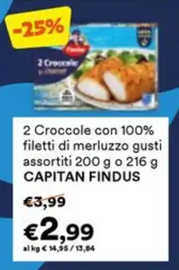 Unes Capitan Findus 2 Croccole con 100% filetti di merluzzo offerta