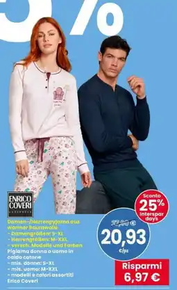 Interspar Pigiama donna o uomo in caldo cotone Enrico Coveri offerta