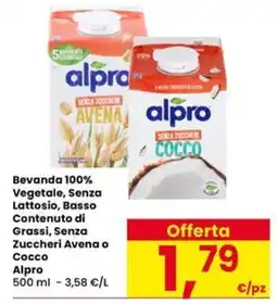 Eurospar Bevanda 100% Vegetale Senza Lattosio Basso Contenuto di Grassi Senza Zuccheri Avena o Cocco Alpro offerta
