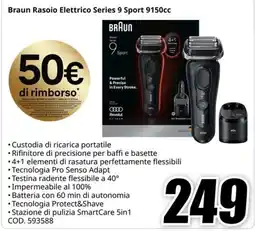 MediaWorld Braun Rasoio Elettrico Series 9 Sport 9150cc offerta
