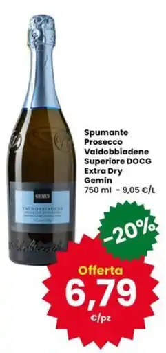 Eurospar Spumante Prosecco Valdobbiadene Superiore DOCG Extra Dry Gemin offerta
