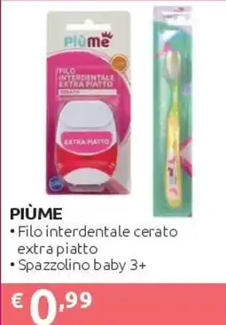 PiùMe Piùme filo interdentale cerato extra piatto e spazzolino baby 3+ offerta